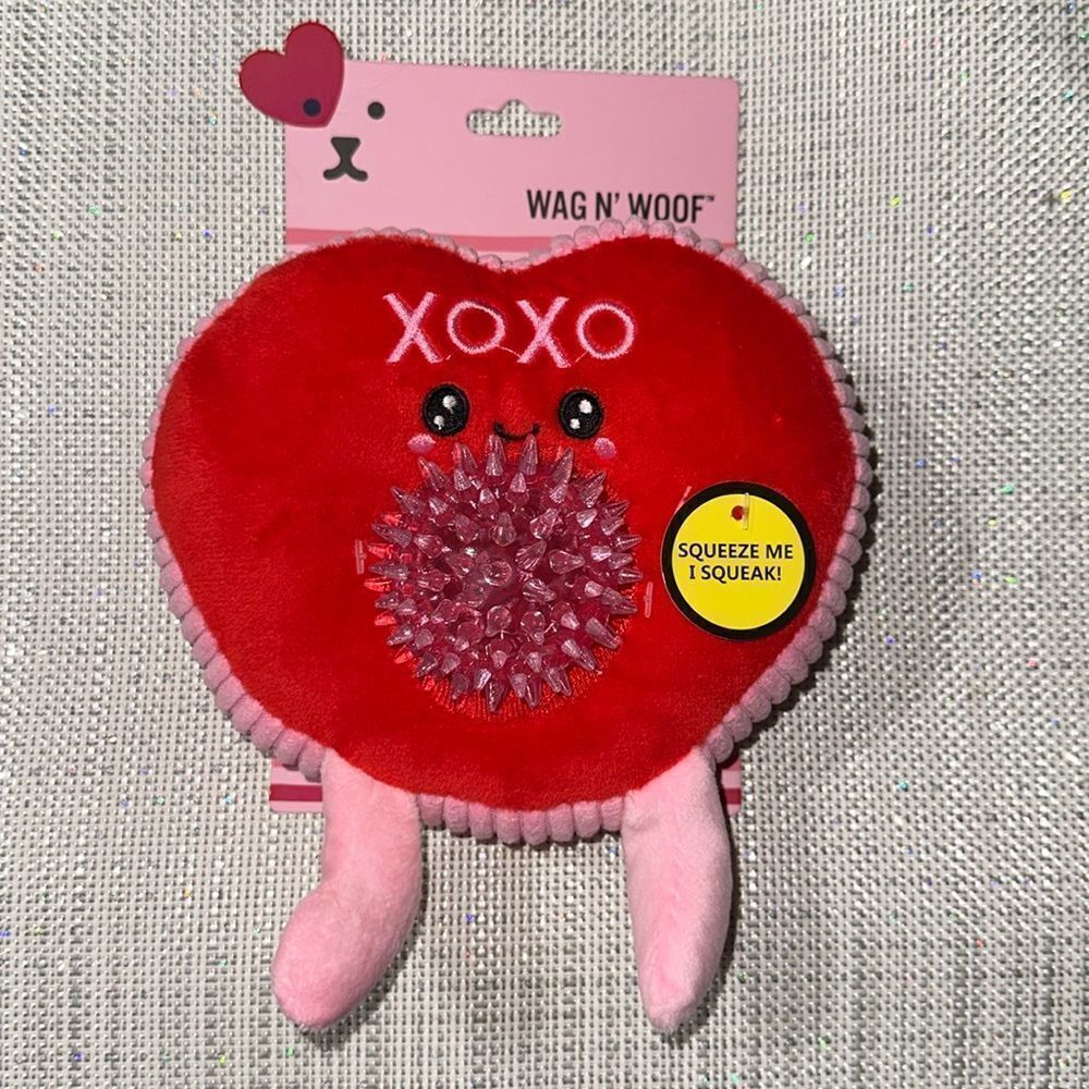 WAG N’ WOOF Valentine’s Day Plush XOXO Heart with a spike ball Squeaky Dog Toy
